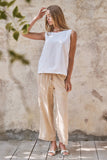 Minimalist Keyhole Back Linen Sleeveless Top: WHITE / S-M-L:2-2-2