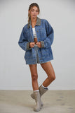 JK3737 Alex Contrast Collar Denim Barn Jacket: DENIM BLUE / S-M-L (3-2-1)