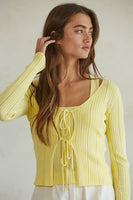 W1473 | Front Tie Strap Long Sleeve Cardigan Top: Cream / S