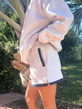 Pearl Grey Navy Blue Polka Dot Shorts: Large