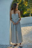 L6998 | Striped Tube Neck Strapless Flare Maxi Dress: Off White / M