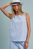 Minimalist Keyhole Back Linen Sleeveless Top: WHITE / S-M-L:2-2-2
