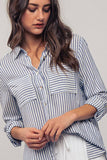 Relaxed Fit Vertical Striped Rayon Button Down Shirt: BLUE / S-2/M-2/L-2