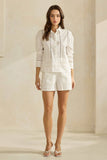 Floral Textured Cotton Shorts: OFF WHITE / L