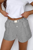 High Waist Plaid Shorts ZK1963: Dark Blue / XL