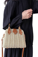 Bamboo Top Crochet Wicker Crossbody Clutch Bag: Beige