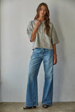 W2486 | Knit Sweater Quarter Sleeve Button Up Cardigan Top: Heather Grey / M