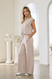 Brushed Modal Wide Leg Drawstring Pants: Taupe / L