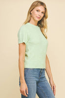 SOFT YARN SHORT SLEEVE SWEATER TOP - 5433W: LIGHT BLUE / L