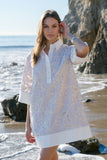 Floral Embroidery Contrast Shirt Dress : LT TAUPE-WHITE / L