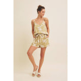 V-NECK FLORAL PRINT LINEN BLEND CAMI TOP: SAGE / S