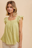 SWISS DOT FLUTTER SLEEVE BLOUSE: GREEN TEA / L