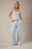 LOW WAIST WIDE LEG PANTS: LT BLUE-WHITE STRIPE / XS