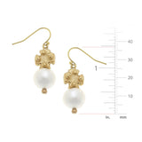 Cotton Pearl and Mini Gold Cross Earrings