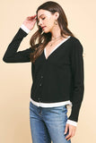 V-NECK BUTTON DOWN WOVEN COMBO TOP - 5831W: HEATHER GREY / SM