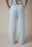 LOW WAIST WIDE LEG PANTS: LT BLUE-WHITE STRIPE / L