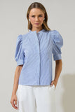Cayra Stripe Klina Drape Sleeve Top: BLUE-WHITE / M