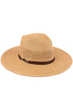 C.C Faux Leather String Straw Panama Hat: Brown
