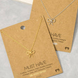 Gold Dipped Wire Ribbon Bow Pendant Necklace: G