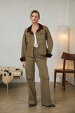 Cotton Twill Contrast Barn Jacket: Ivory-Brown / S