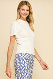 SOFT YARN SHORT SLEEVE SWEATER TOP - 5433W: IVORY / L