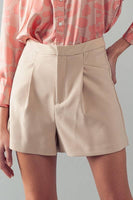 High Waist Hidden Closure Pleated Shorts - Junior Style: WHITE / S-2/M-2/L-2