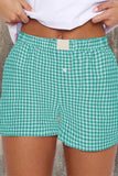 High Waist Plaid Shorts ZK1963: Dark Blue / XL