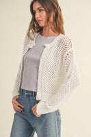 J2844  CROCHET KNITTED BUTTONDOWN CARDIGAN: CREAM / L