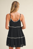 TAPE TRIM WITH SHIRRED TIERED ROMPER DRESS: SNOW WHITE / S