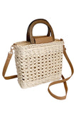 Square Basket Weave Rattan Crossbody Beach Bag: Tan