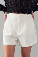 High Waist Hidden Closure Pleated Shorts - Junior Style: WHITE / S-2/M-2/L-2