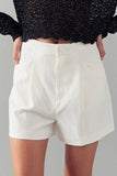 High Waist Hidden Closure Pleated Shorts - Junior Style: WHITE / S-2/M-2/L-2