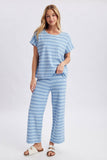STRIPED KNIT SWEATER TOP AND PANTS SET / WL25-12183: SKY/BLUE / M