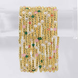 3mm Beaded Stretch Bracelet with Pearls and Crystals: Pink/Coral/Greens