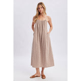 GINGHAM CAMI MIDI DRESS / WL26-12678: NAVY/CREAM / S