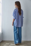 LAR1050 | Woven Cotton Striped Button Down Shirt Top: Blue White / L