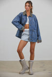 JK3737 Alex Contrast Collar Denim Barn Jacket: DENIM BLUE / S-M-L (3-2-1)