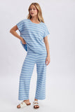 STRIPED KNIT SWEATER TOP AND PANTS SET / WL25-12183: SKY/BLUE / L