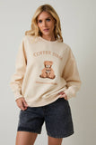 CREW NECK LONG SLEEVE "COFFEE TIME" GRAPHIC SWEATSHIRT: CREAM / L