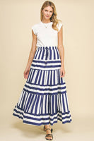 STRIPE TIERED MAXI SKIRT- 4257SE: Black / S