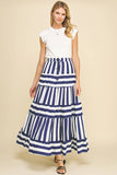 STRIPE TIERED MAXI SKIRT- 4257SE: Black / L