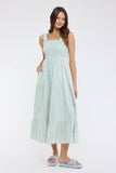 STRIPED SMOCKED MAXI DRESS / WL25-12218: BLUE/WHITE / S