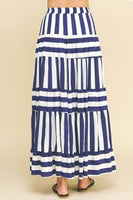 STRIPE TIERED MAXI SKIRT- 4257SE: Blue / S