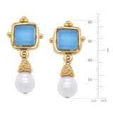 Charlotte Aqua French Glass + Pearl Drop Earrings