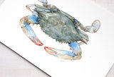 Blue Crab Watercolor Art Print, Coastal Decor, Crab Wall Art: 5x7 (8x10 mat)