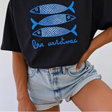 Les Sardines Print Women T-Shirt: Khaki / 3XL