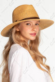 C.C Faux Leather String Straw Panama Hat: Brown