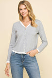 V-NECK BUTTON DOWN WOVEN COMBO TOP - 5831W: HEATHER GREY / SM