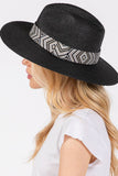 Aztec Tribal Pattern Band Straw Summer Sun Hat: Taupe