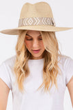 Aztec Tribal Pattern Band Straw Summer Sun Hat: Taupe